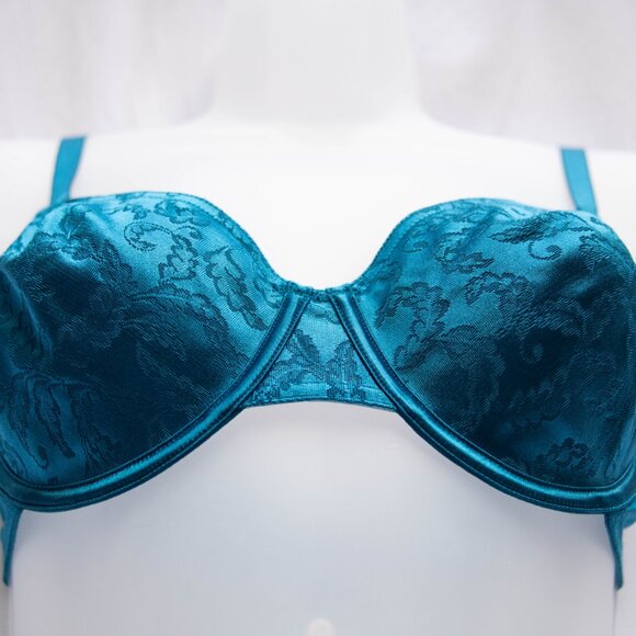 Vtg Vanity Fair 36C Teal Blue Jacquard Satin Unlined Underwire Bra 75044 NWOT - Picture 3 of 9